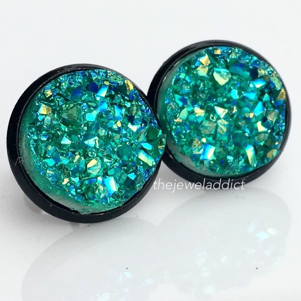3 for 15🎀 small teal faux druzy black studs - Picture 3 of 7